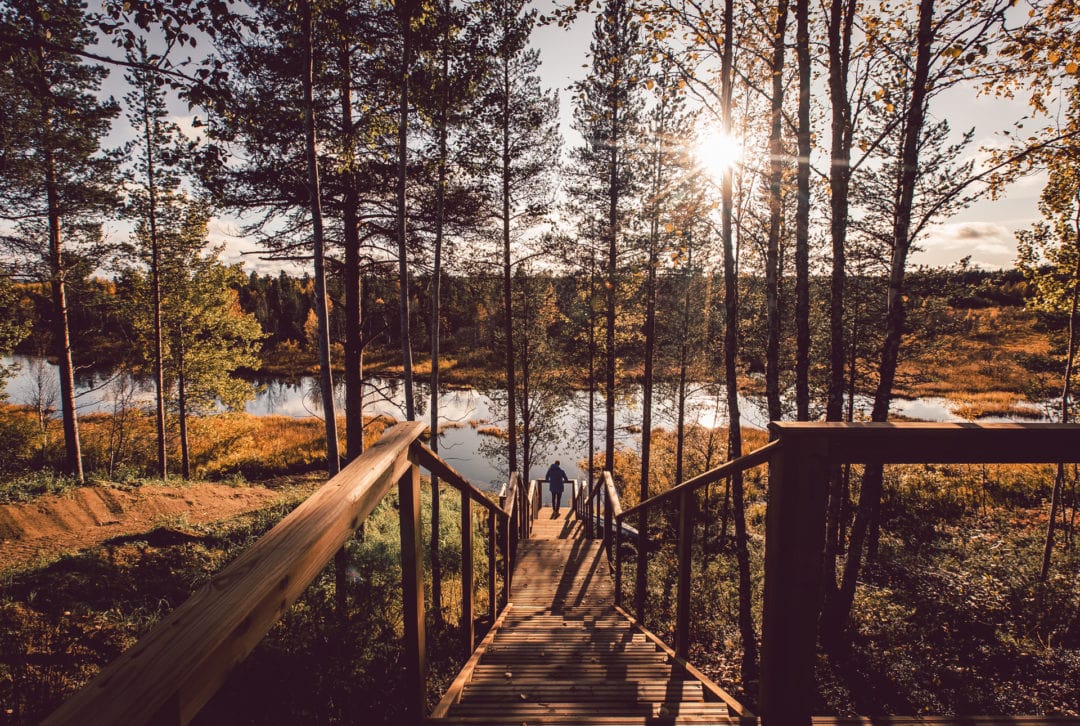 Stunning riverside view at Aurora Village Ivalo Lapland Finland.