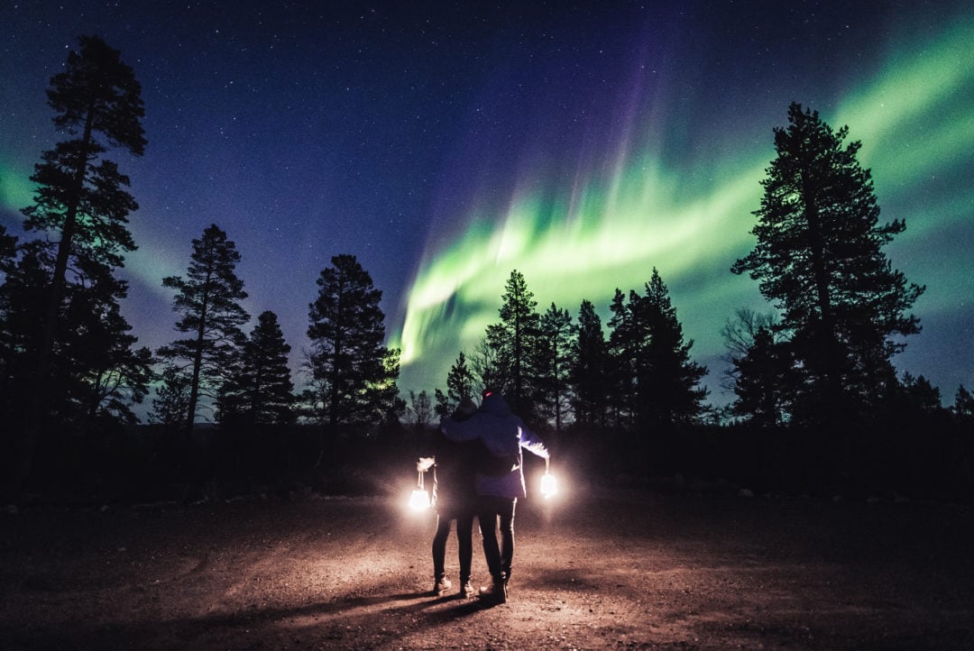 Northern Lights big aurora storm 27.09.2019 in Ivalo Lapland Finland. Tour with Aurora Village.
