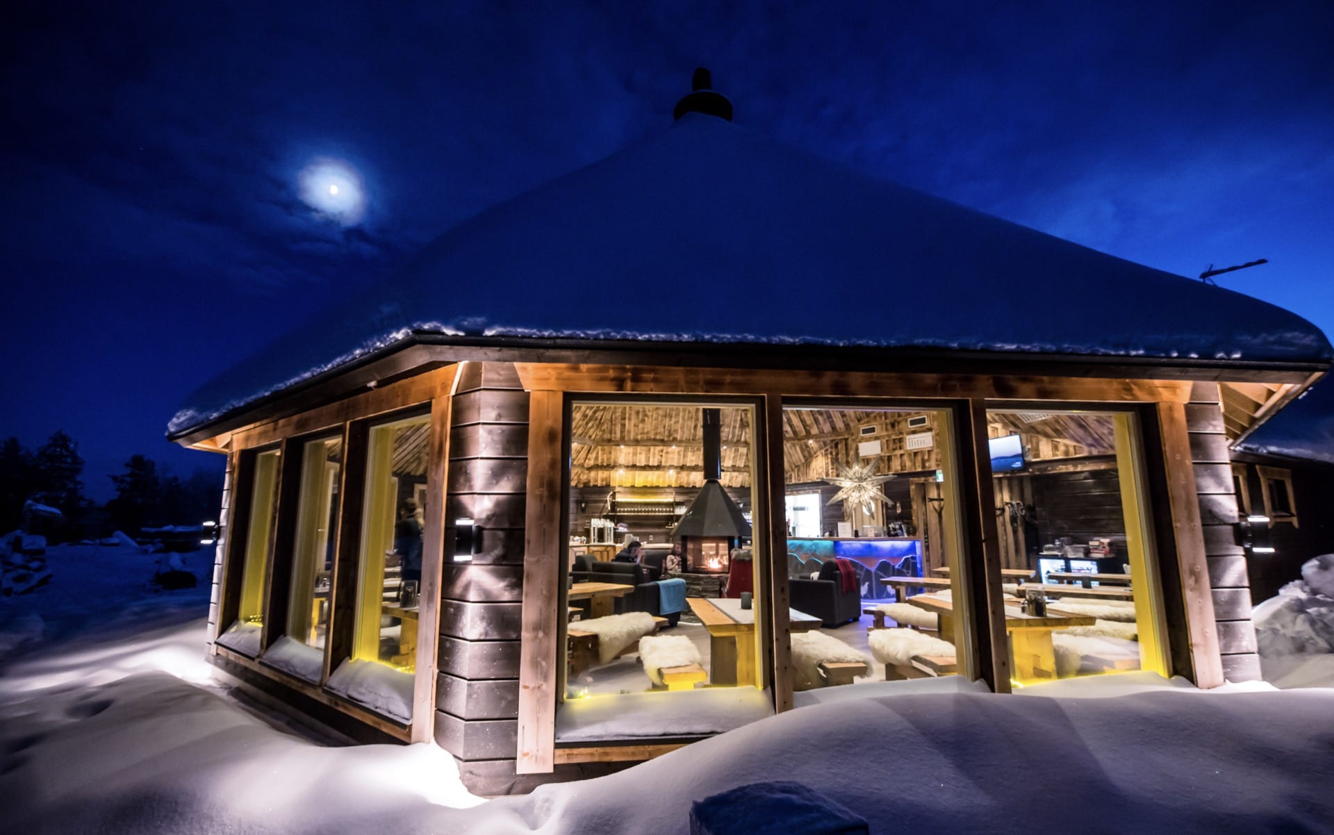 Aurora Village restaurant during Polar Night.